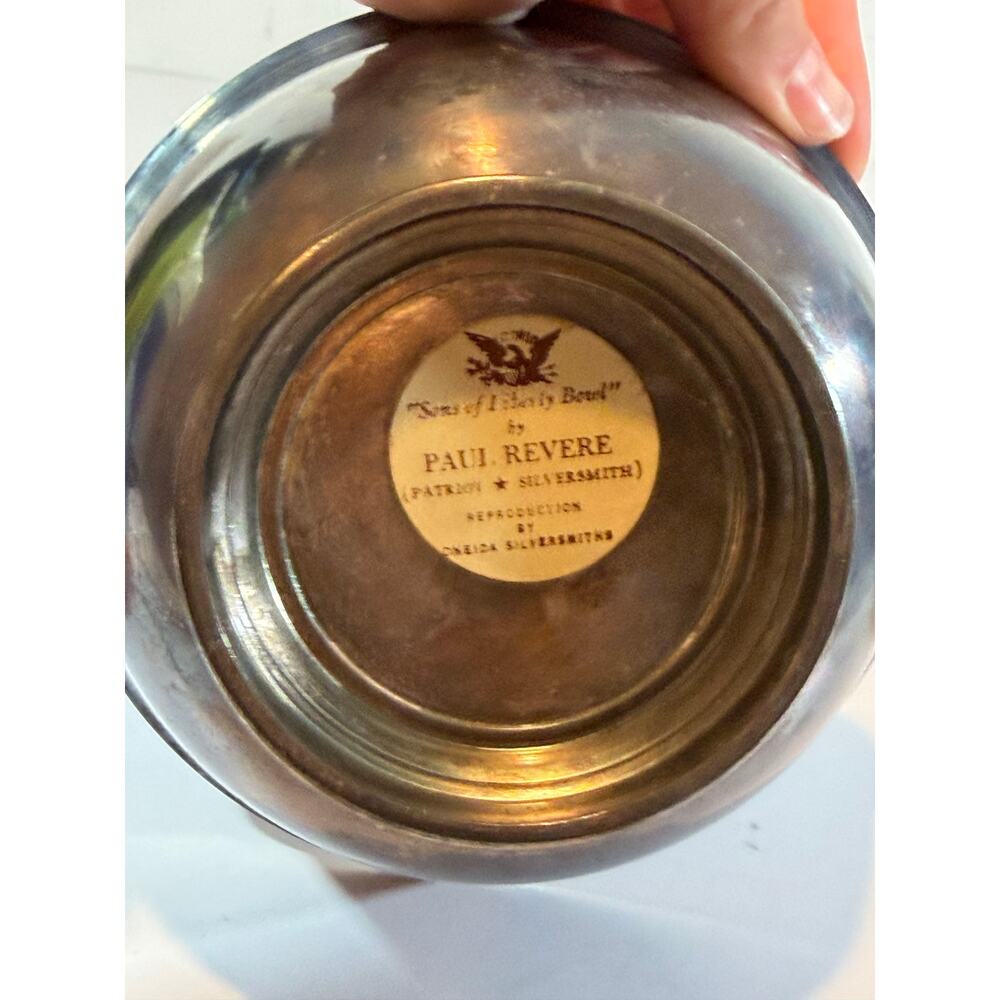 Vintage Reed & Barton The Paul Revere Torquoise Blue Enamel Antique Silver Bowl - Picture 2 of 4